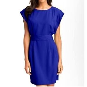 Anthropologie 16 Eliza J $128 Cap Sleeve Work Dress Embroidered Belt Royal Blue